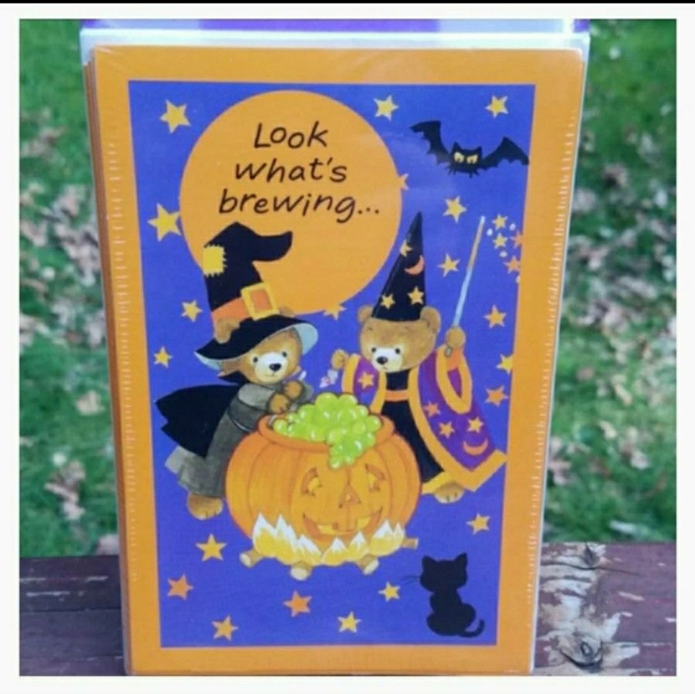 (8) American Greetings Halloween Teddy Bear Witches - 8 Invites & Envelopes